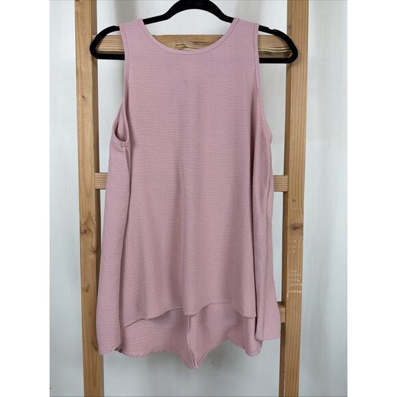 Long Tops - NWT Tres Bien Pink Round Neck High Low Hem Long Oversized Tank Top #1206 Size S